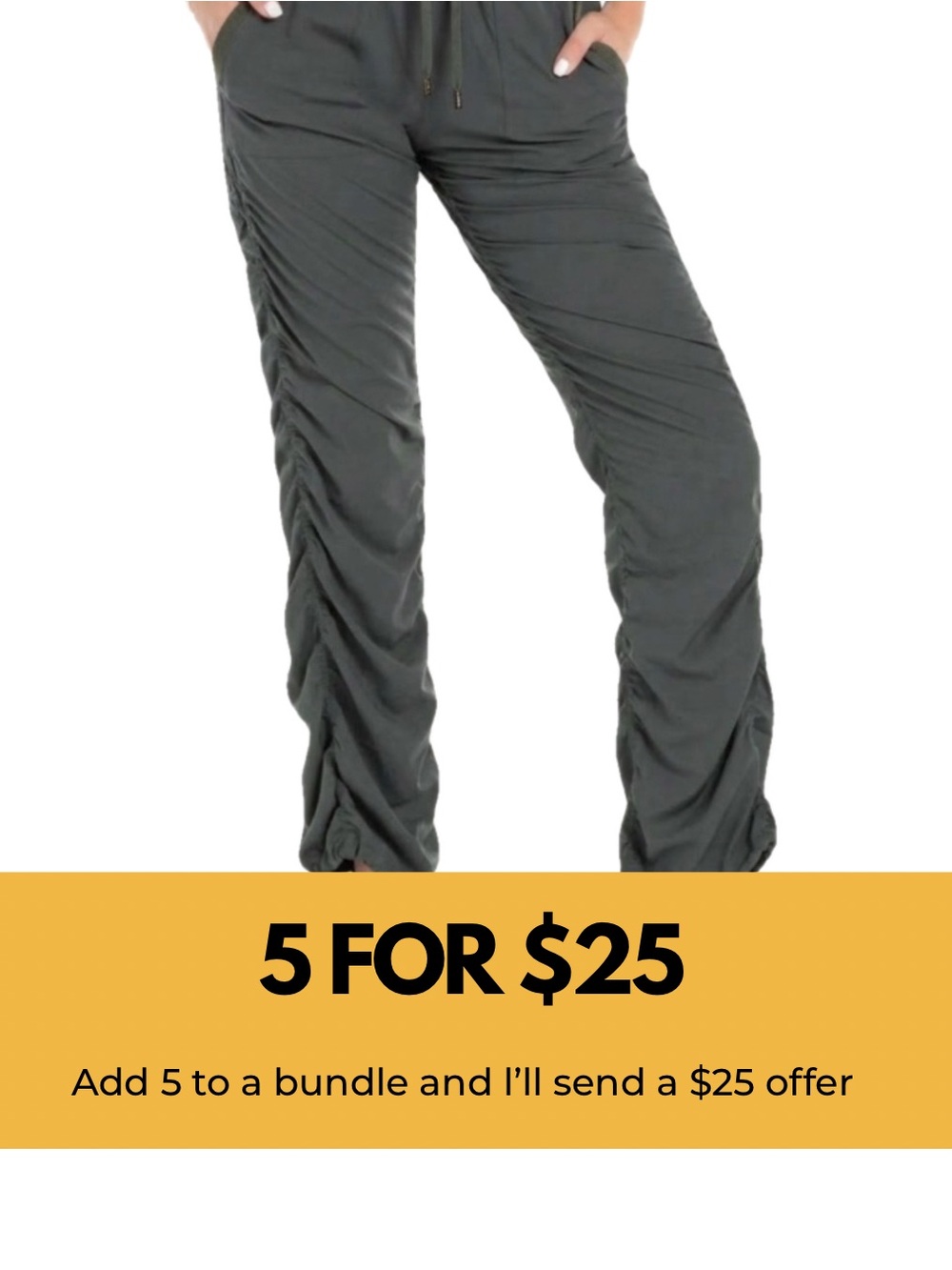 Ruched Drawstring Waist Active Pants - Olive Green